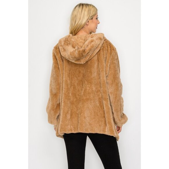 NEW Boutique Hooded Teddy Jacket Cozy Sherpa Fleece Weekend Furry Soft Warm Pink - Picture 5 of 6